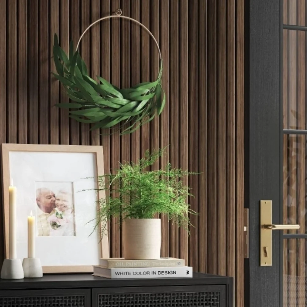 Faux Greenery Bamboo Wreath Ring Wall‎ Sculpture Green - Threshold
